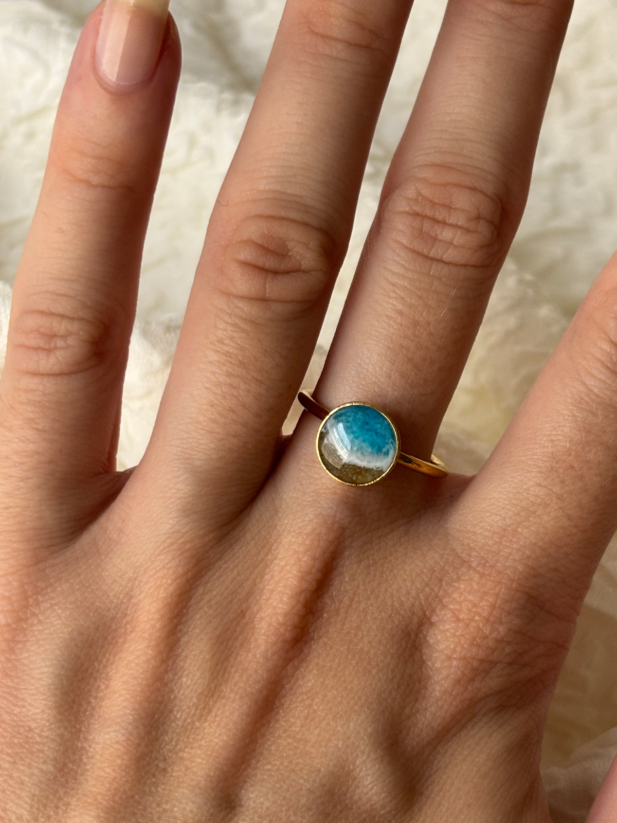 Anillo de playa en resina y acero inoxidable